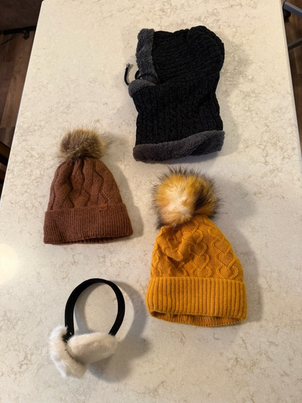 Real Rabbit fur earmuffs + 3 Winter Hat Lot